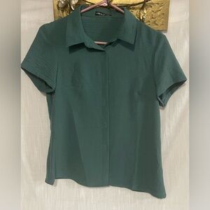 SHEIN Dark Green Short Sleeve Button-Down Shirt